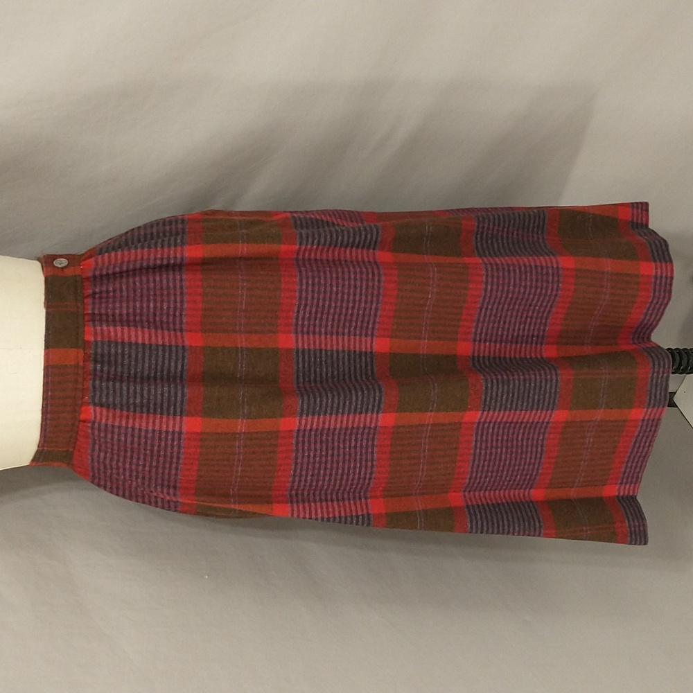 Plaid Skirt Purple & Red Vintage Wool Blend A Line Midi Pockets Mrk8 Fit6 USA Md